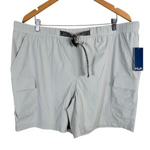 NEW Huk Creekbed Cargo Shorts Fishing Vented Nylon Belted Mens 2XL Gray $60